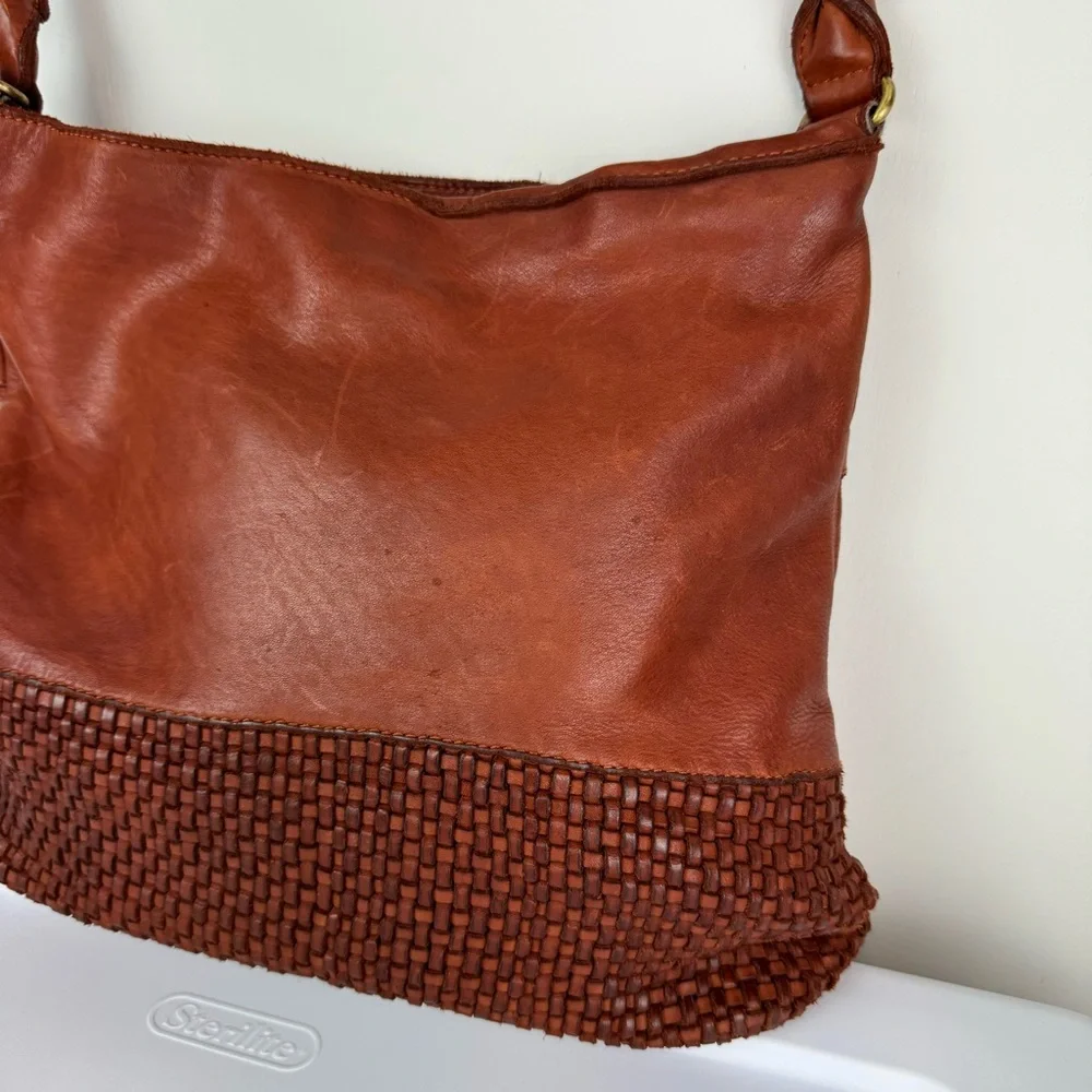 Marta Ponti Leather Woven Hobo Bag Made in Portugal Brown Slouchy